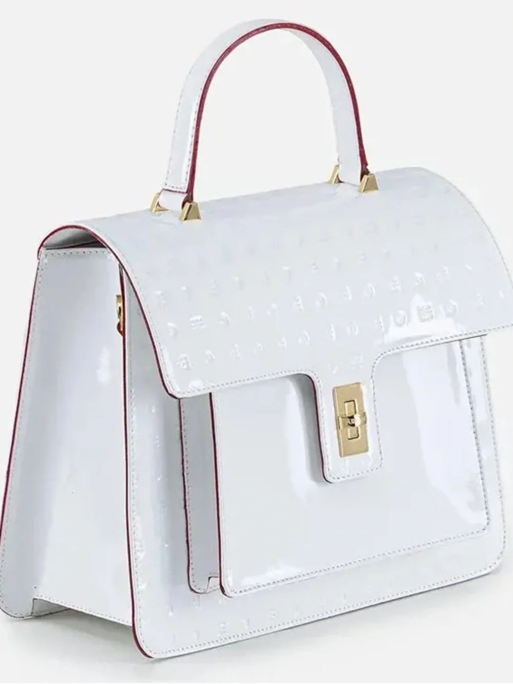 NWT Arcadia Marilena Medium Satchel White Patent Leather Made Italy Luxury